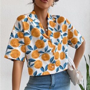 Orange Trendy Short Button Down Top